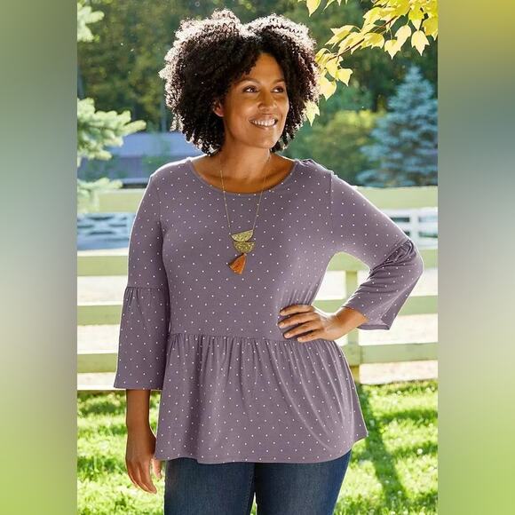 Matilda Jane Wonderment Sunshine Perfect in Purple Peplum Polka Dot Top - Picture 1 of 5